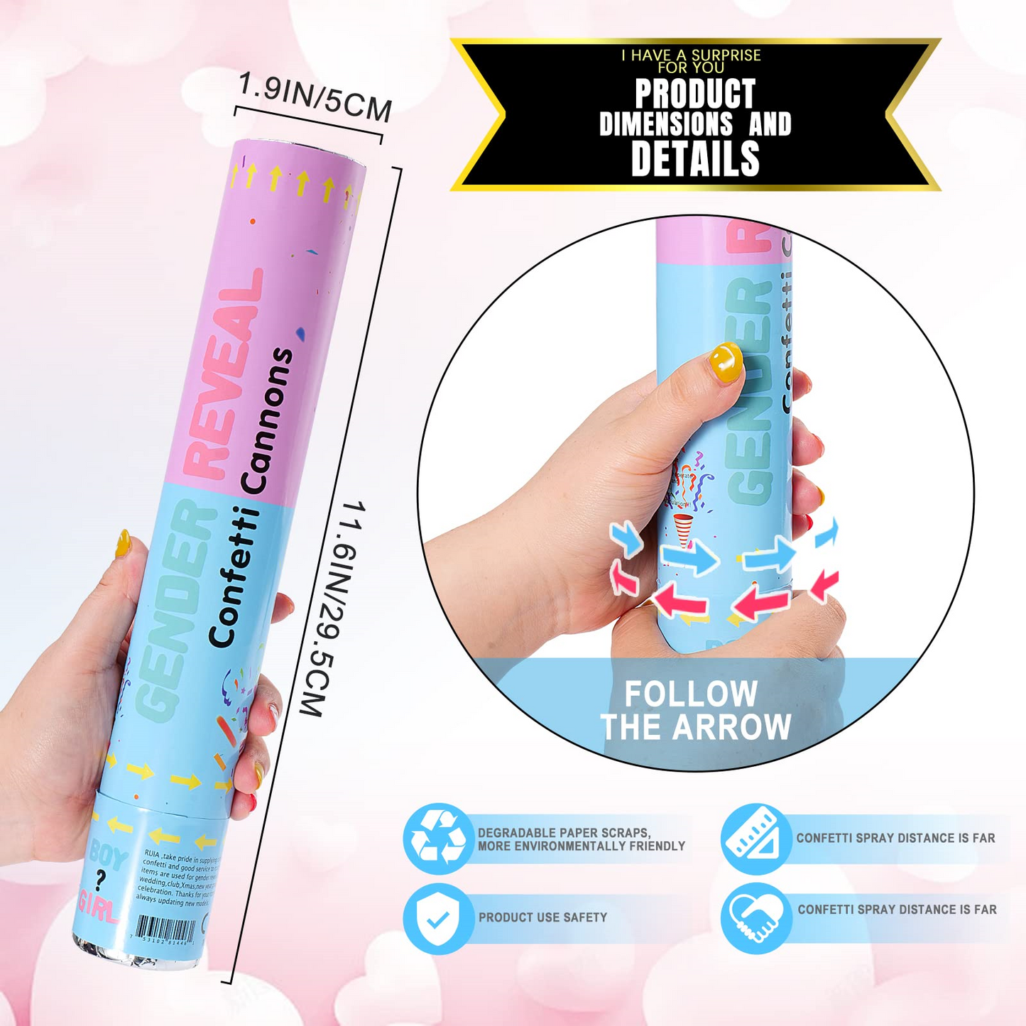 Gender Reveal Confetti & Smoke Combination Cannon 30cm - Gender Reveal Cannon