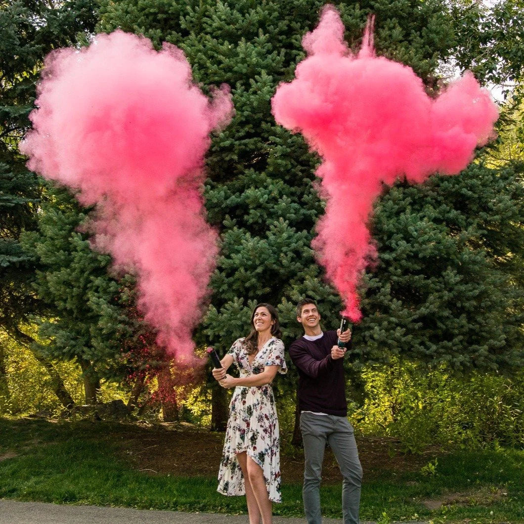 gender reveal powder cannon pink scene